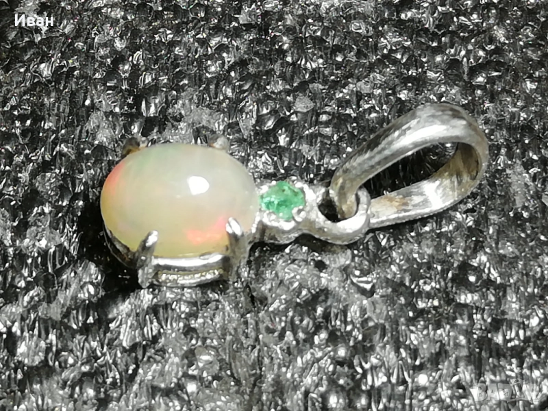 Сребърна висулка с Опал и Смарагд , снимка 1