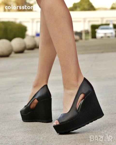 Обувки на платформа - черна кожа с черно ходило - SKL76

, снимка 1