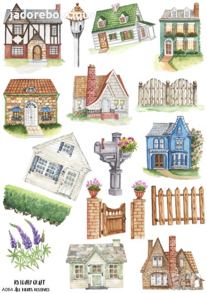 Скрапбук стикери за декорация планер къщи house cottage самозалепващ лист А5, снимка 1