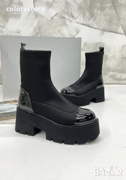 Боти на платформа - черен неопрен и лак - LT50 , снимка 1