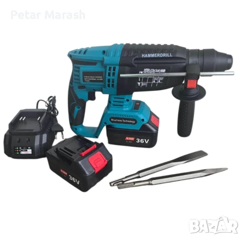 Безчетков акумулаторен перфоратор 36V, SDS-plus, с шило и секач, снимка 5 - Бормашини - 50626621