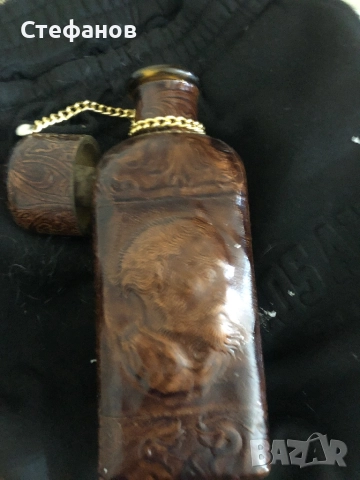 Бутилка за алкохол облицована с кожа, снимка 5 - Антикварни и старинни предмети - 52469606