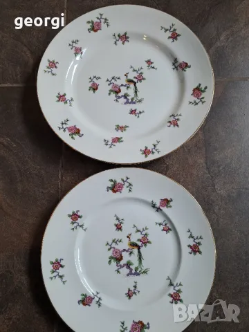 limoges две кръгли плата с цветя и райски птици 8/5