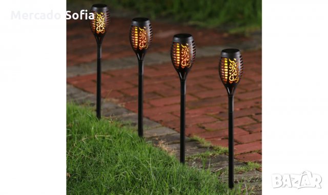 Соларен фенер LED факел с ефект на пламък пластмаса черен 49 cm , снимка 3 - Соларни лампи - 31909970