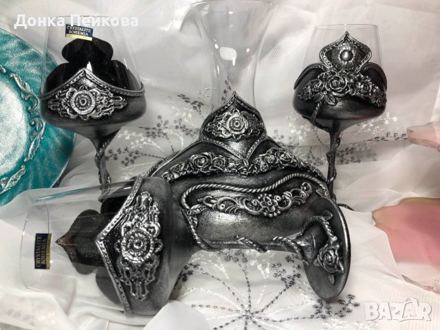 Декантер с 2 чаши по поръчка - ръчна изработка, снимка 6 - Декорация за дома - 34775093