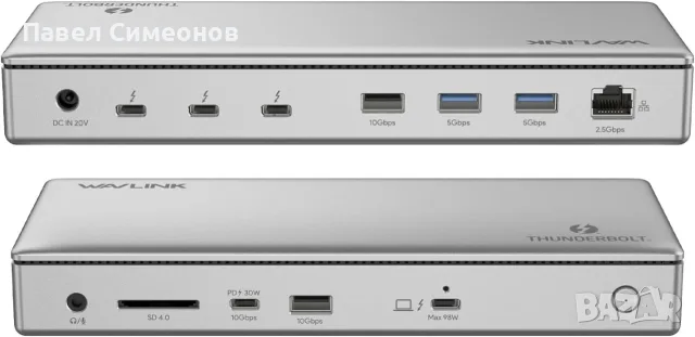WAVLINK Thunderbolt 4 Dock 40Gbps, 98W PD, 8K/Dual 4K for Mac & Windows, снимка 2 - Друга електроника - 56058897