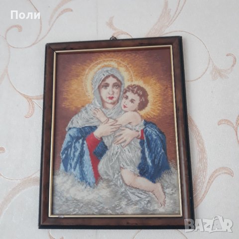 Гоблен със стилна рамка "Мадоната с младенеца", снимка 3 - Гоблени - 40629625
