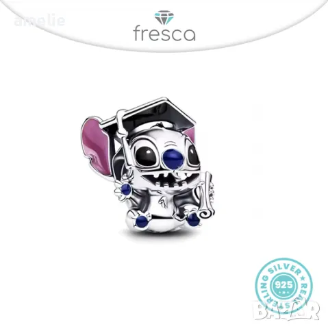 Талисман Fresca по модел тип Пандора Стич печат S925 Pandora Disney Stitch Graduation Дипломиране