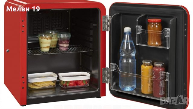 Хладилник мини бар Exquisit RKB 05-14 A + Rot, 48л, Ретро дизайн, 103 kWh/година, Червен/ Черен/ Бял, снимка 3 - Хладилници - 38329453