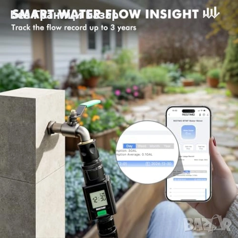 Нов смарт WiFi Bluetooth водомер за градина двор маркуч дебит и разход на вода, снимка 4 - Друга електроника - 54044129