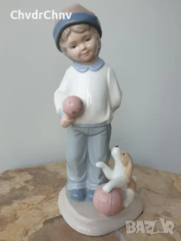 2бр Leonardo статуетки/ЛЕОНАРДО английска порцеланова фигура/ангел-момче с куче-момиче с цветя