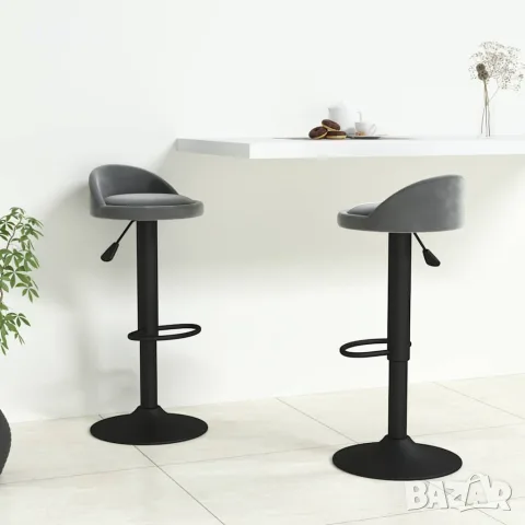 vidaXL Бар табуретки, 2 бр, тъмносиви, кадифе, снимка 2 - Столове - 56147033