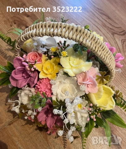 Букет в кошница от ароматни сапуни, снимка 4 - Декорация за дома - 54126499