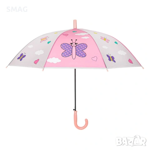 Детски автоматичен чадър розов пеперуди 65 см_1186102, снимка 2 - Чадъри - 54298914