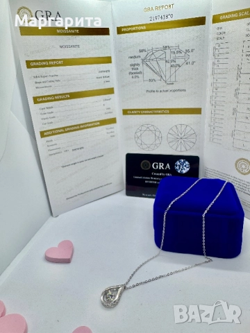 Сребърно колие с мойсанит (диамант) 1 карат , снимка 6 - Колиета, медальони, синджири - 51941708