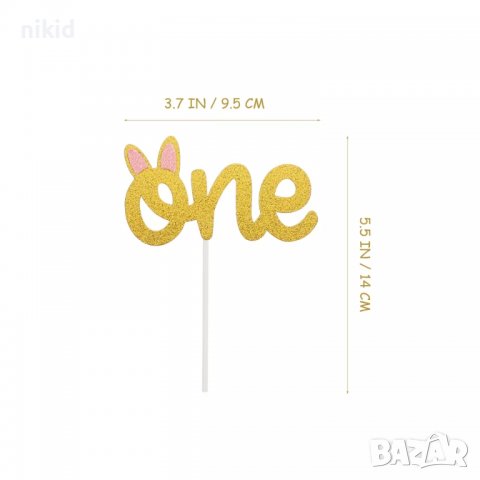 One 1 година годинка с ушички брокатен картонен топер за първи рожден ден украса за торта мъфини, снимка 5 - Други - 37241322