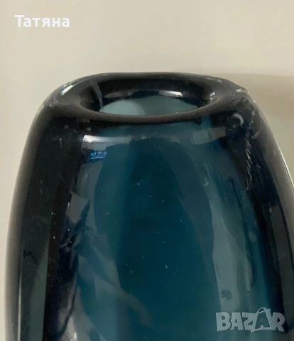 Sommerso за Коста, Ваза, художествено стъкло, VICKE LINDSTRAND,подписана.26 см, Швеция, снимка 4 - Вази - 53145250