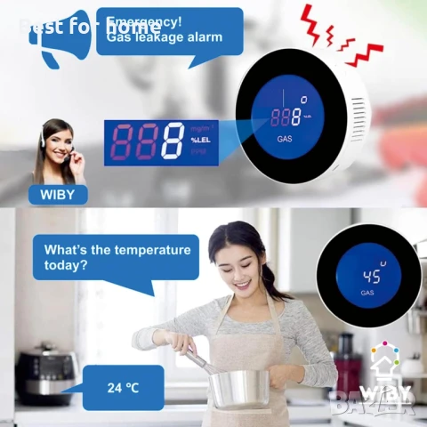 WiFi газодетектор,  с LCD дисплей, съвместим с Alexa/Google Home/, снимка 5 - Друга електроника - 50643022