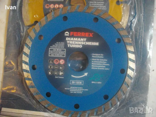 ф125мм НОВ АВСТРИЙСКИ ДИАМАНТЕН ДИСК ДИАМАНТИНА FERREX ЗА РЯЗАНЕ НА КАМЪК ТУХЛИ КЕРЕМИДИ КЛИНКЕР , снимка 9 - Диамантени и режещи инструменти - 50180877