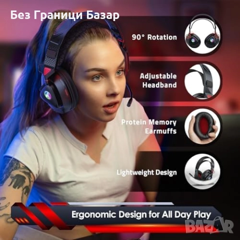 Нови Геймърски безжични слушалки PS5 PC с микрофон и шумопотискане, снимка 6 - Слушалки и портативни колонки - 52939063