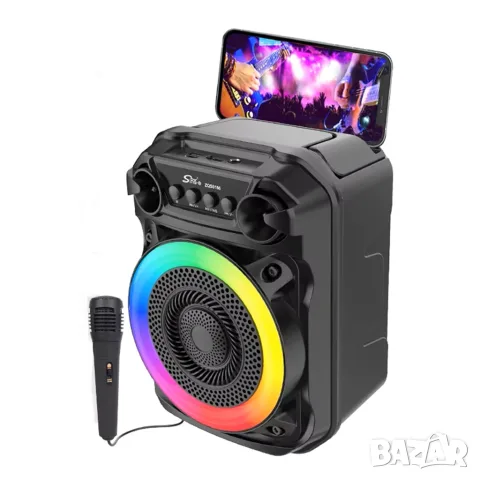 Караоке тонколона 1TECH ZQS-6166, 6.5", Bluetooth 5.0, микрофон, RGB LED, FM