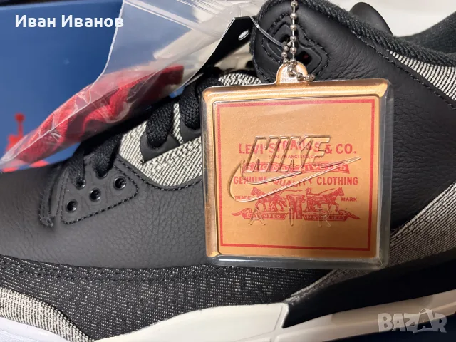  Продавам Air Jordan 3 Retro x Levi's Black Denim – Номер 44 (Чисто нови, снимка 2 - Маратонки - 55879652
