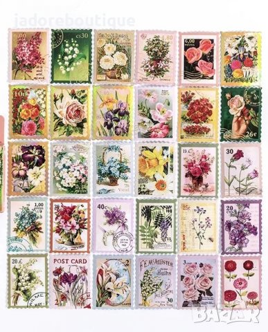 Скрапбук стикери за декорация планер пощенски марки цветя - 45 бр /комплект 