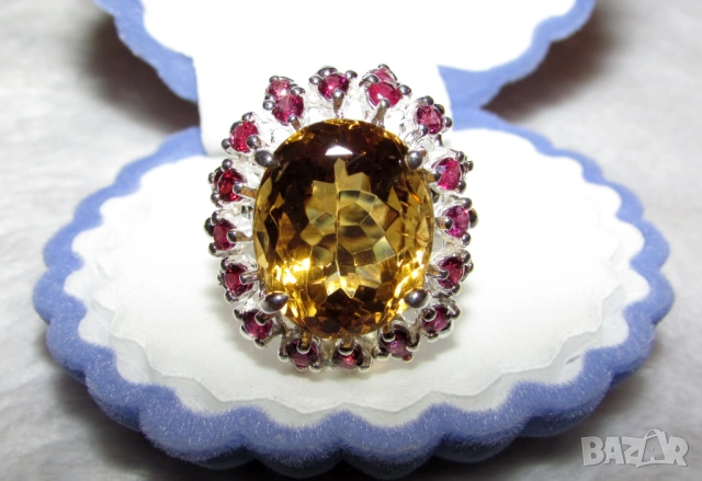 925 сребърен пръстен с цитрин 14 карата