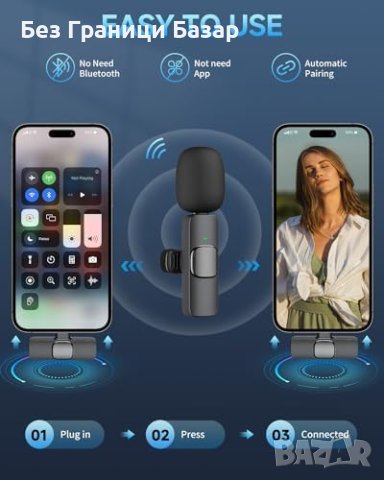 Нов Безжичен Лаважен Микрофон за Android, USB-C, Шумопотискане, снимка 2 - Микрофони - 44159484