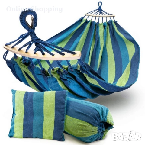 Хамак XXL с възглавница и чанта — максимален комфорт до 250 кг за релакс навън, снимка 8 - Градински мебели, декорация  - 53327862