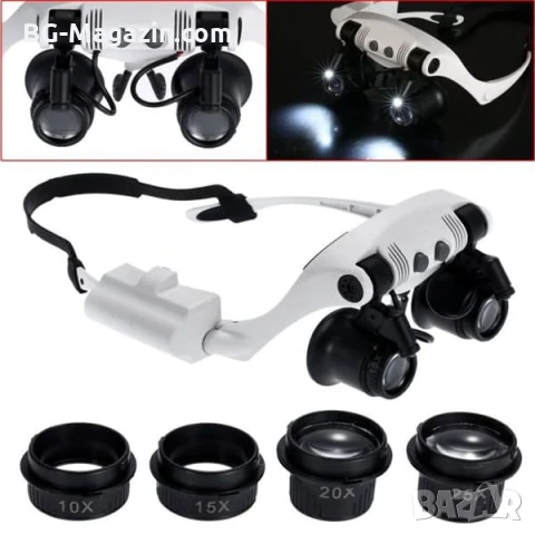 Професионална часовникарска увеличителна лупа за глава LED осветление лампа за бижутери часовникари, снимка 2 - Други инструменти - 50921208