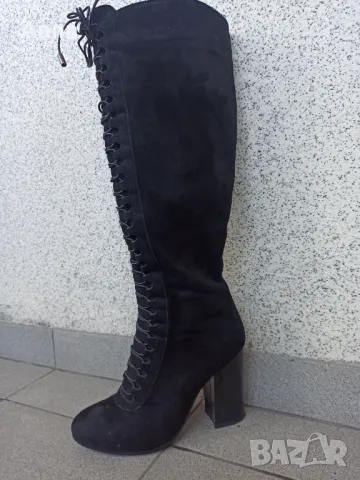 Дамски велурени ботуши на ток, снимка 2 - Дамски ботуши - 48523579