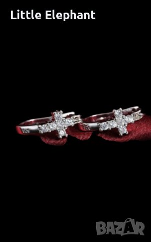 Сребърни обеци халки с кръстове,цирконии,white,колекция"Faith"/нови