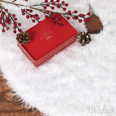 Бяла кръгла плюшена подложка за коледно дърво,елегантна украса за празничния декор., снимка 3 - Декорация за дома - 52485764