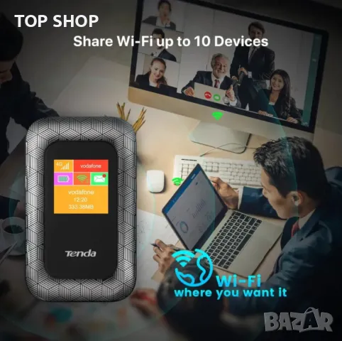 Tenda 4G185 преносим мобилен рутер 2100 mAh батерия 4G LTE Cat4 150Mbp, снимка 3 - Рутери - 48930540
