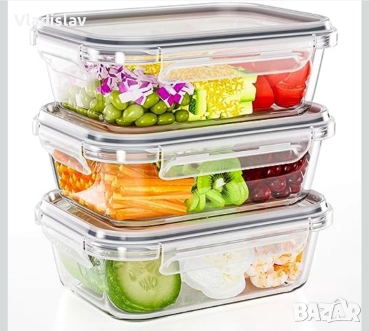 Стъклени кутии за съхранение на храна TUSEASY с капак 3бр. комплект