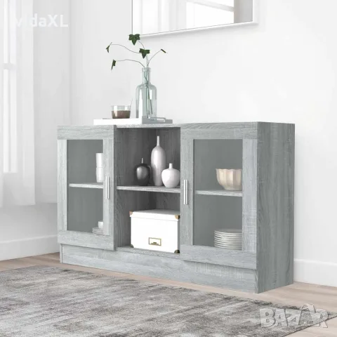 vidaXL Шкаф витрина, сив сонома, 120x30,5x70 см, инженерно дърво, снимка 2 - Бюфети - 56148018
