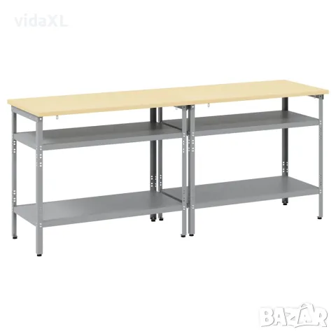 vidaXL Комплект работна маса 2 бр. Бежово и сиво, снимка 4 - Работни маси и бюра - 56146974