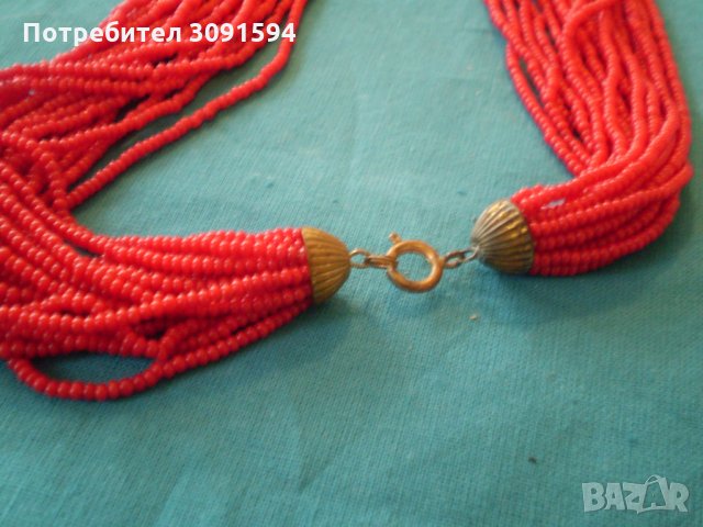  Старо Красиво Червено -стъклена Мъниста колие, снимка 3 - Колиета, медальони, синджири - 34084624