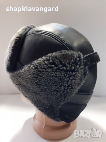 Телешка кожена шапка ушанка-калпак мъжки модел лукс-51, снимка 6 - Шапки - 8750685