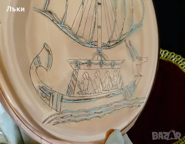 Медно пано Кораб,Анубис,сребро. , снимка 2 - Антикварни и старинни предмети - 49815670