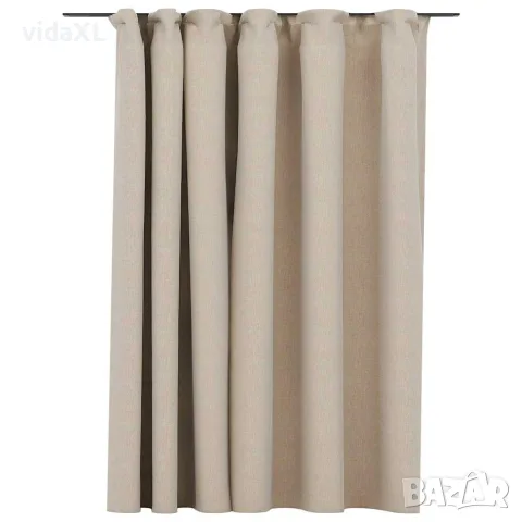 vidaXL Затъмняваща завеса с куки, имитираща лен, бежова, 290x245 см