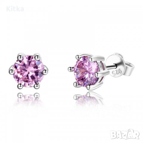 Красиви обеци с розов камък, снимка 1 - Обеци - 31568438