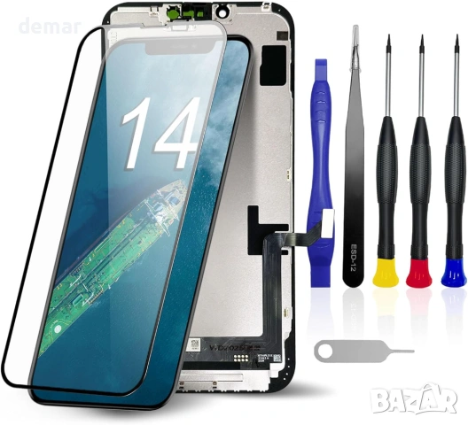 LCD екран за iPhone 14 6.1 инча, дигитайзер за сензорен дисплей с пълен комплект инструменти