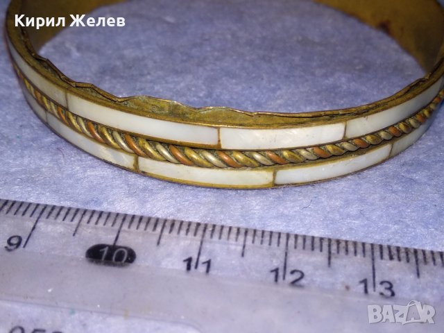 СТАРА МНОГО КРАСИВА БРОНЗОВА ЕТНО ГРИВНА със СЕДЕФ РЪЧНА МАЙСТОРСКА ИЗРАБОТКА 37510, снимка 3 - Антикварни и старинни предмети - 40814175