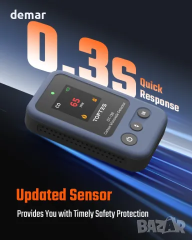 TOPTES OT-139 Преносим детектор за въглероден окис, звукови и визуални сигнали, 0-1000ppm - син, снимка 3 - Други стоки за дома - 48967426