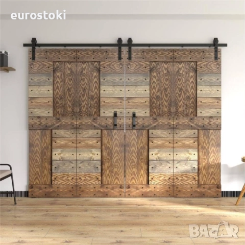 HOCONNIE Комплект за 4 двустранно сгъваеми плъзгащи се врати за плевня 274 см с релса за плъзгаща се, снимка 9 - Интериорни врати - 52515047