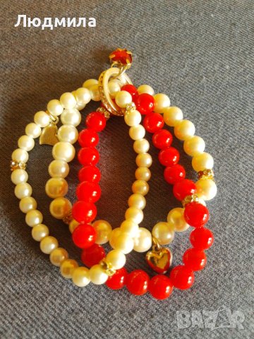 Перлено колие и гривна от перли и червени мъниста., снимка 5 - Бижутерийни комплекти - 42510245