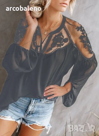 Дамска дантелена риза с V-образно деколте, 2цвята, снимка 2 - Ризи - 40813289