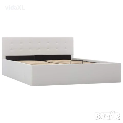vidaXL Легло с повдигащ механизъм, бяло, изкуствена кожа, 140x200 cм, снимка 2 - Спални и легла - 56146561